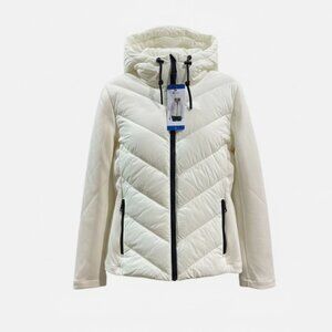 DKNY Women's Hooded Puffer Jacket Scuba Sleeves White Size S